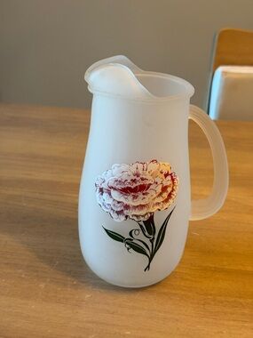 Hazel Atlas Floral Juice Pitcher: Hand Painted Carnation Design - Vintage Glass